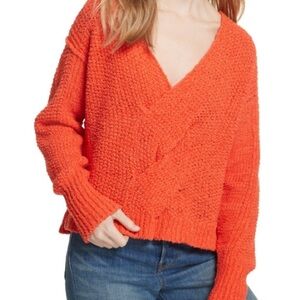 Free People Coco V-Neck Knit Sweater Orange Small